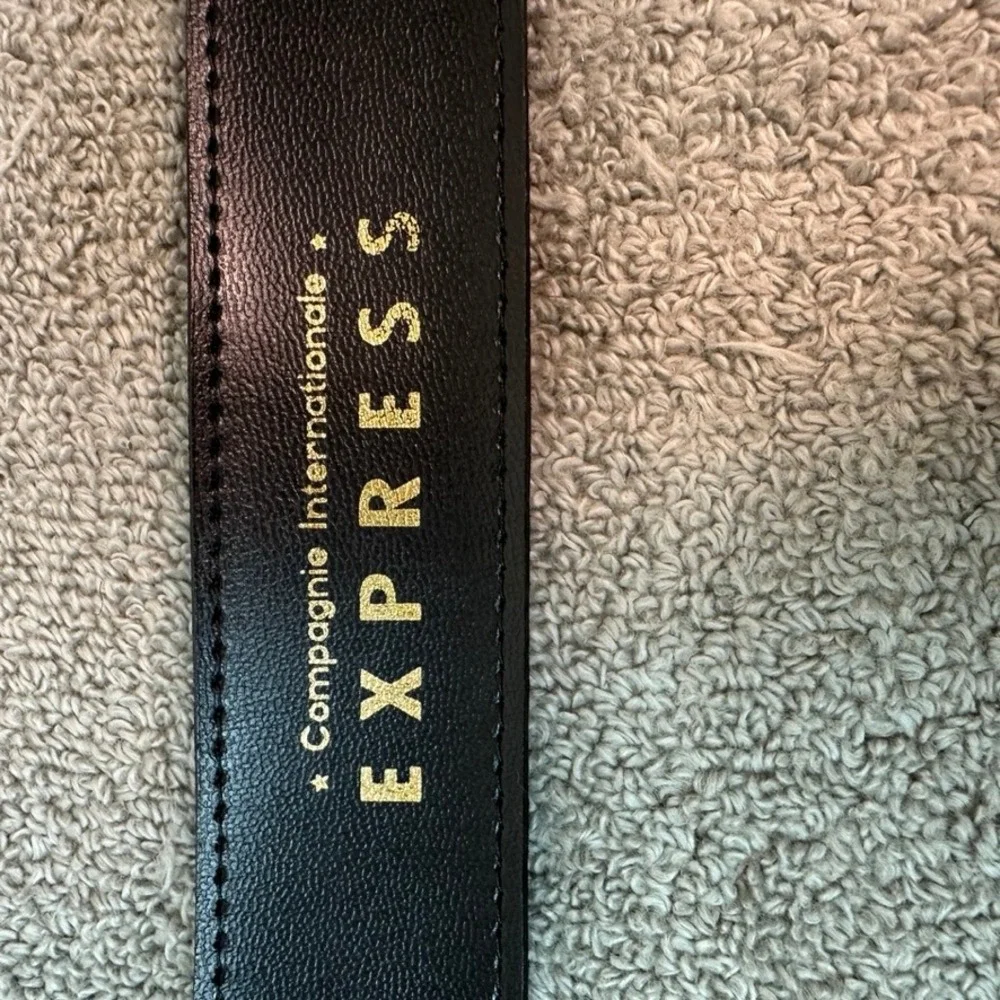 Vintage Express Black Suede Leather Belt Sequin Gold Buckle Made in Italy Medium